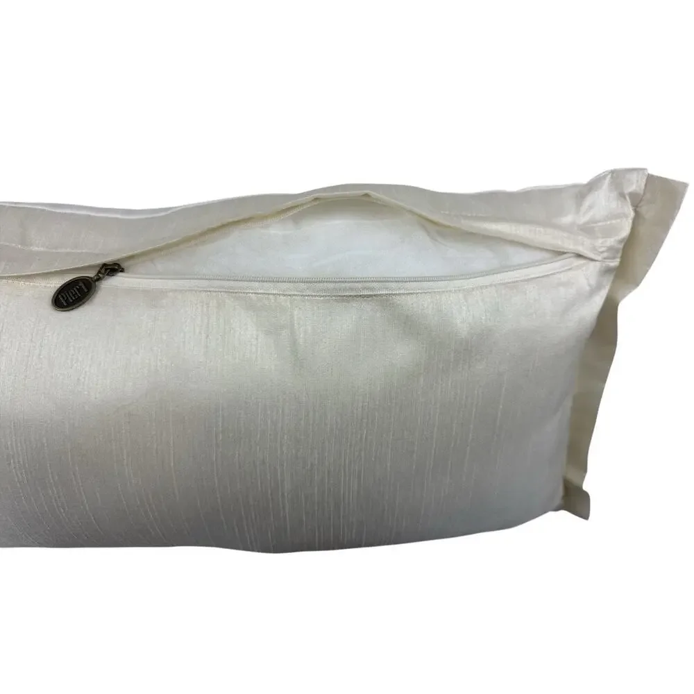 Pier 1 Throw Pillow Rectangular Linen Silk Beaded Pearl Ivory Gold Boho Chic